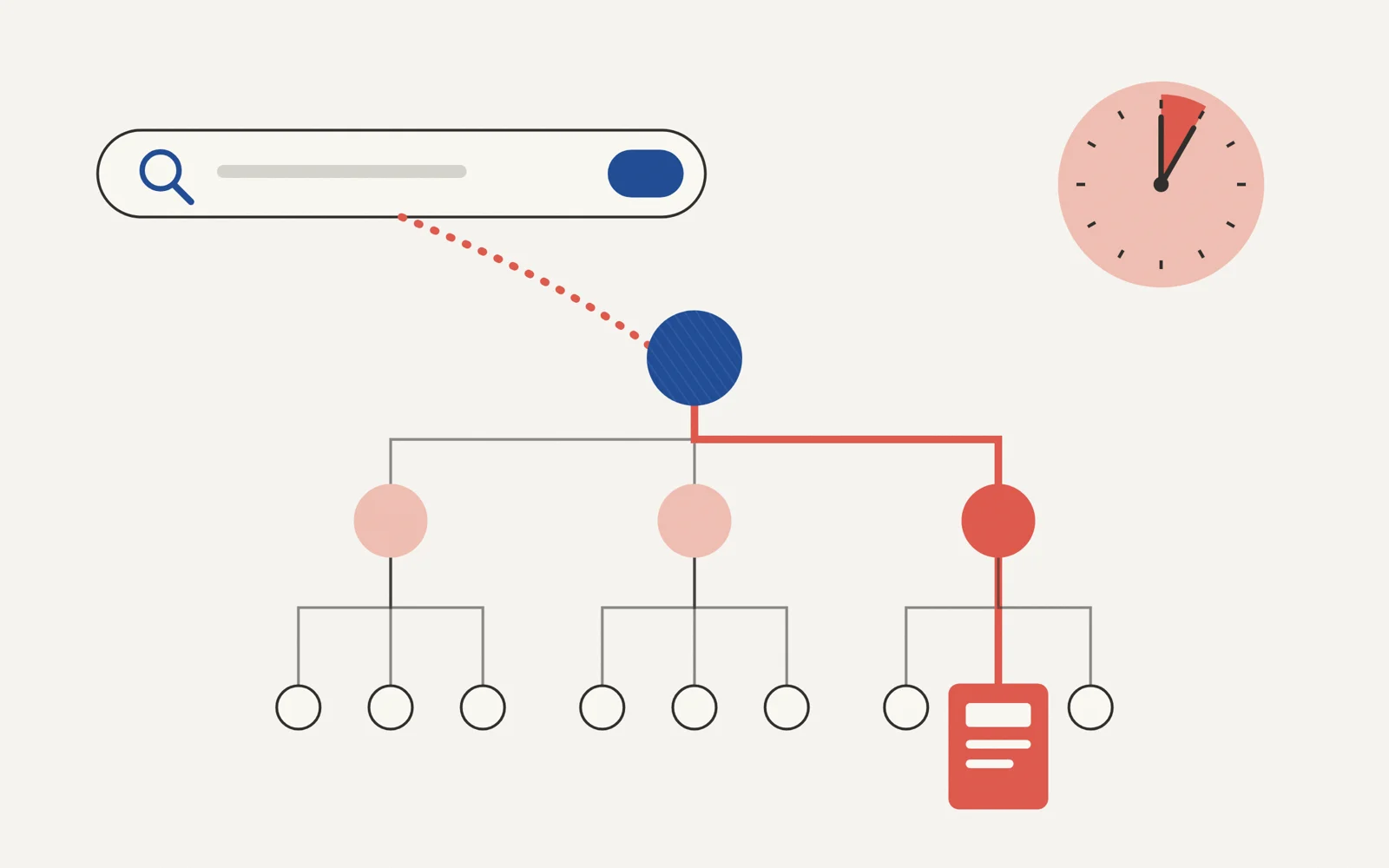 Illustration of a search bar and magnifying glass representing intranet findability