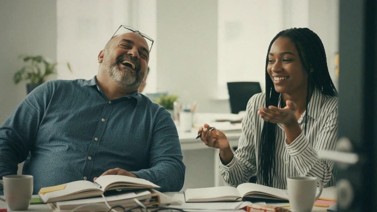 Two colleagues at a desk with notebooks, preparing SharePoint for Copilot in a bright office