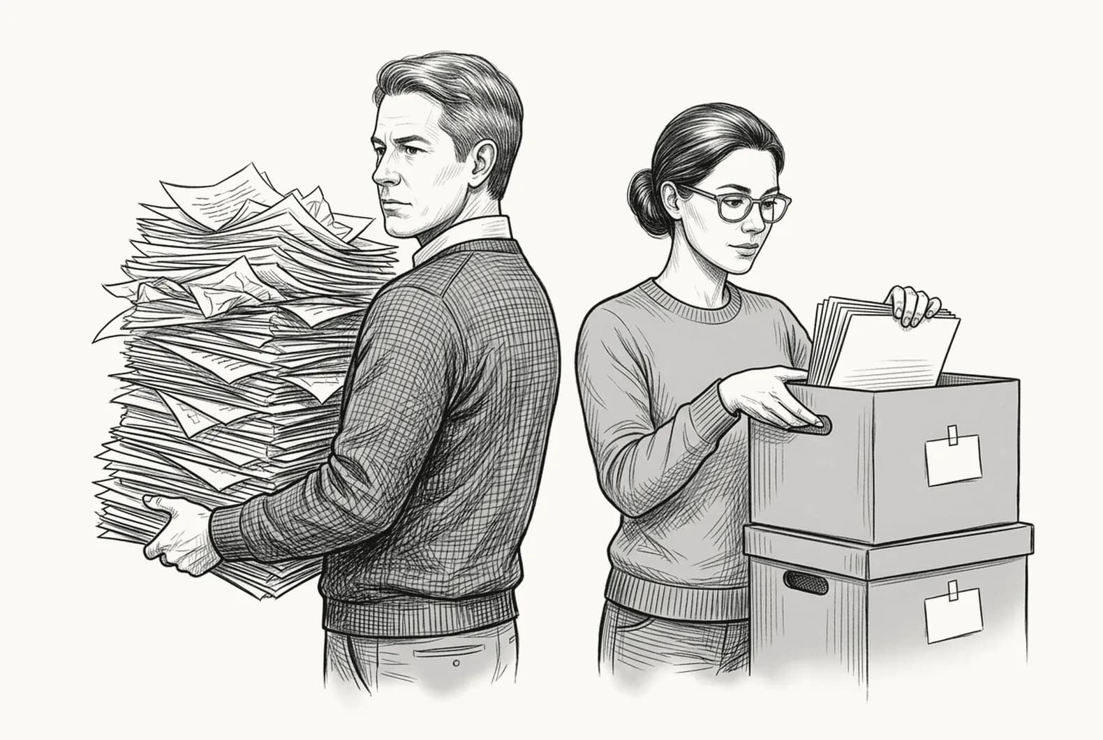 An IT colleague reviewing a screen of current and out-of-date documents.
