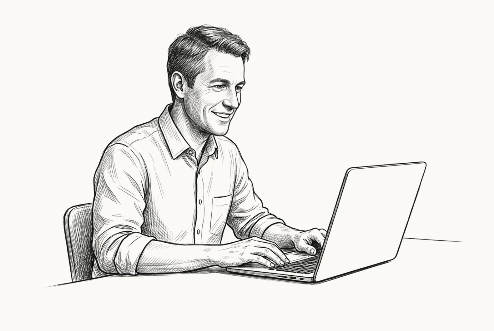 A colleague at a laptop, searching a SharePoint page, with documents beside the screen.