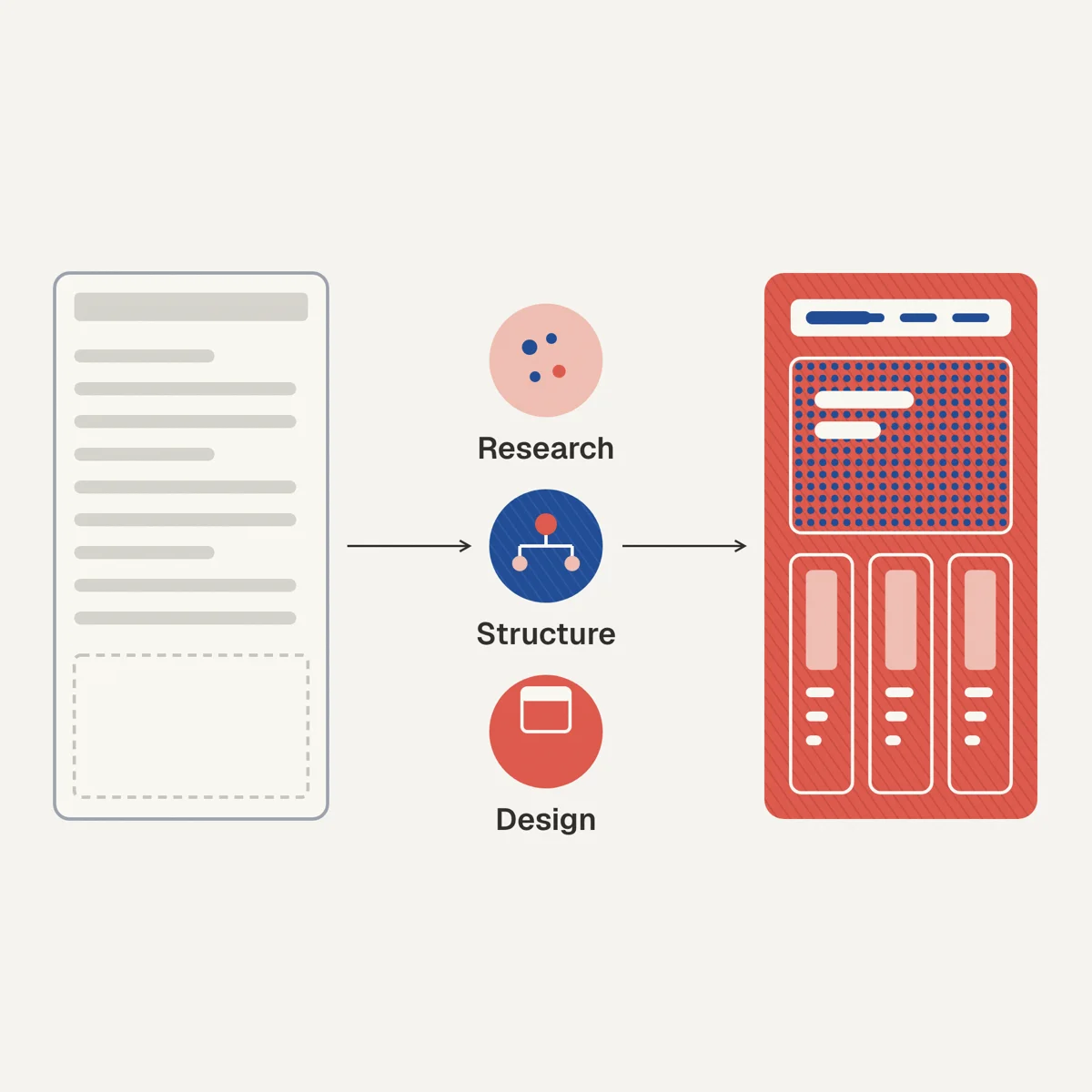 Illustration contrasting a setup checklist on the left with a design sketchbook and pencil on the right